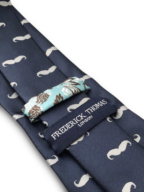 navy tie with moustache design